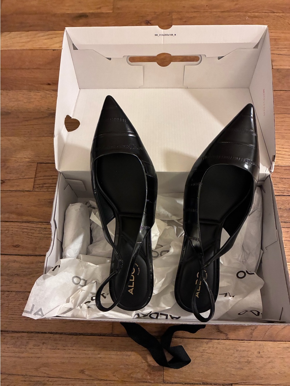 Aldo Black Pointed Slingback Flats with Strap Detail